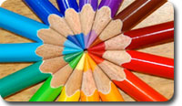 rainbow colored pencils with points in a circle center