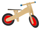 wooden bike with red tire rims